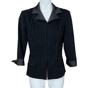Suits Us Black Pinstripe Velour Jacket with Satin Lapel and Cuffs Size 11/12